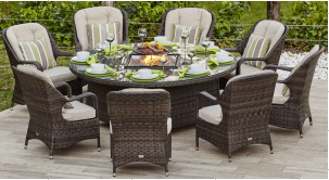 Outdoor Wicker Gas Fire Pit Set Round Table with Arm Chairs